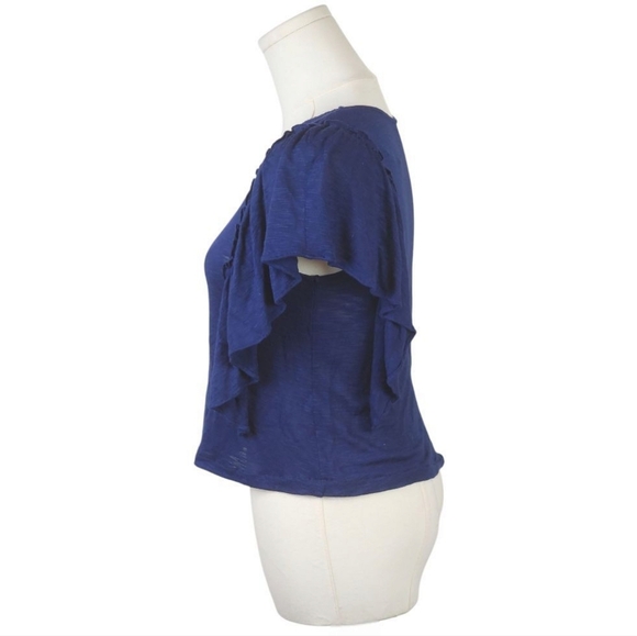 a.n.a XS Navy Flutter Sleeve Slub Knit Top Ruffle Boho Romantic Tee - Picture 4 of 7